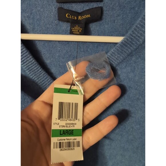 Club Room Storm Blue Long Sleeve 100% Cashmere Sweater Men's Size L NWT - Picture 3 of 7